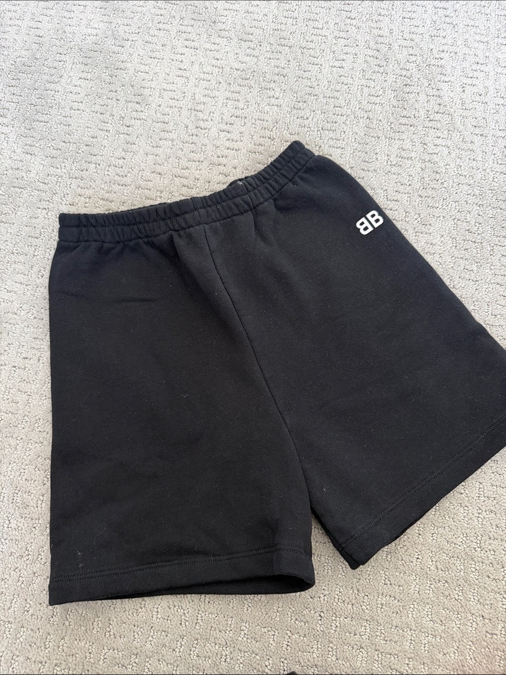 Balenciaga Black Elastic-Waist Athletic Skirt-Shorts with White BB Logo
